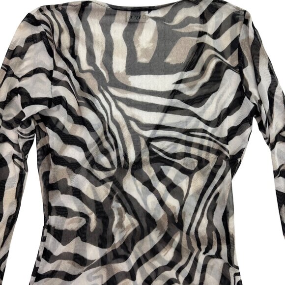 DayG Zebra Print Mesh Long Sleeve Deep V-neck Bodysuit Y2K Avangard Goth Sz M/L? - Picture 7 of 7